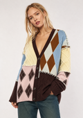 Patchwork Oversized Ζακέτα Καφέ