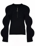 Black Ribbed Volume Zip Top
