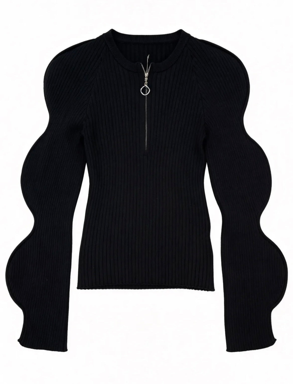 Black Ribbed Volume Zip Top