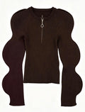 Brown Ribbed Volume Zip Top