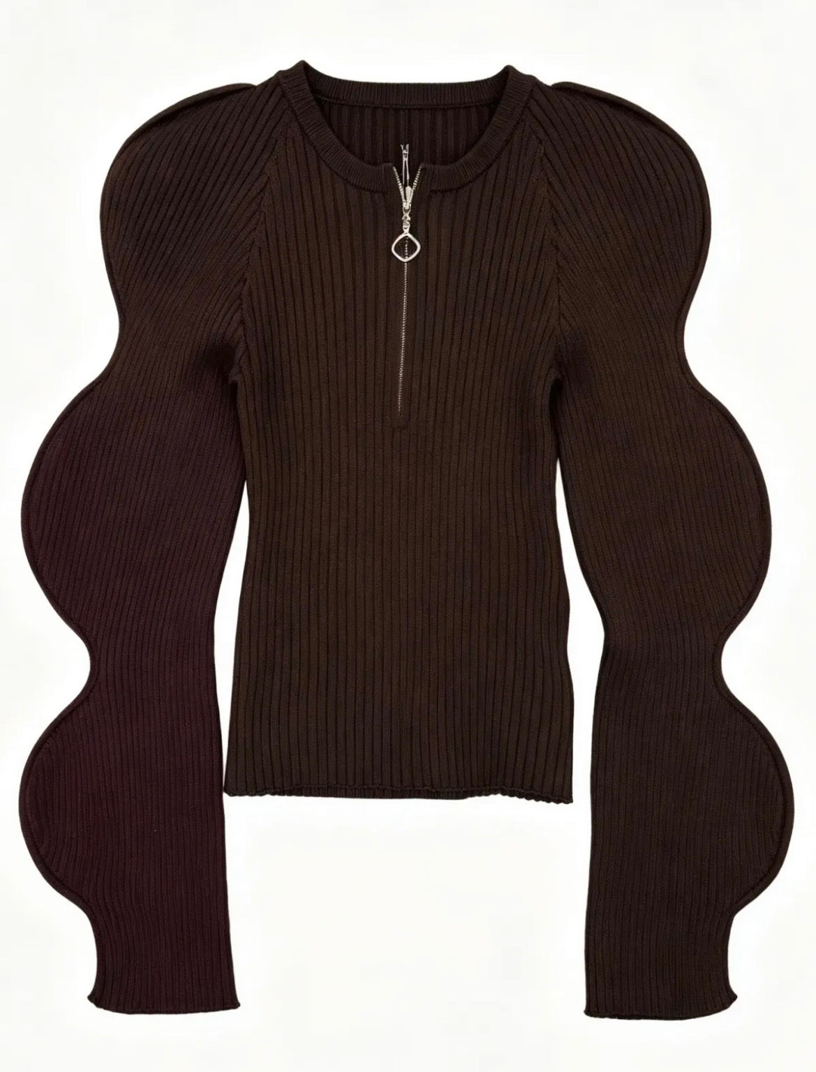 Brown Ribbed Volume Zip Top