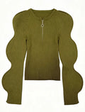 Olive Ribbed Volume Zip Top