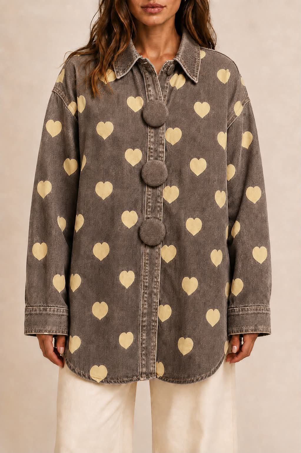 Heartbeat Oversized Denim Brown Jacket
