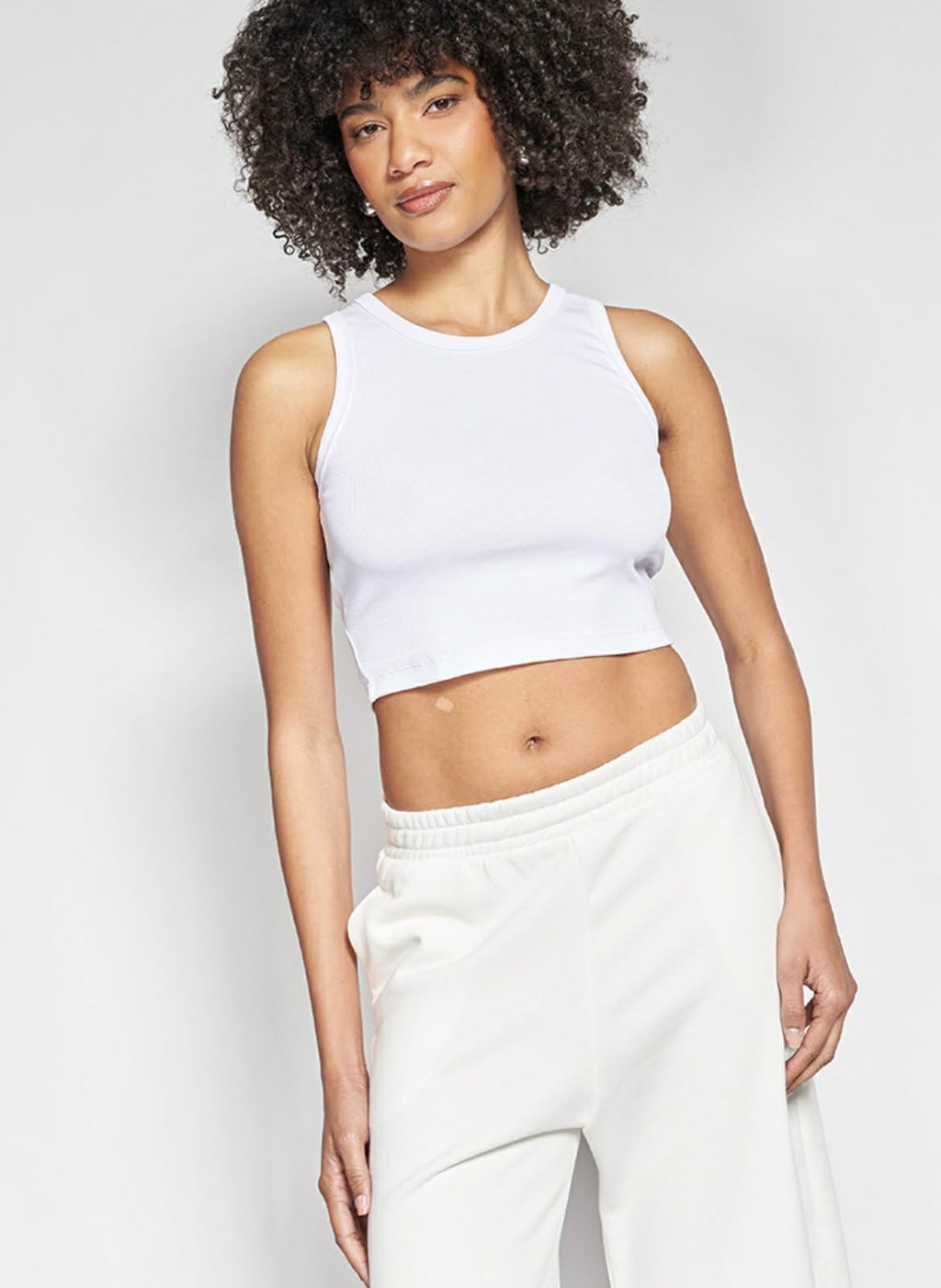 Crop Top Αμάνικο με Στρογγυλή Λαιμόκοψη Λευκό