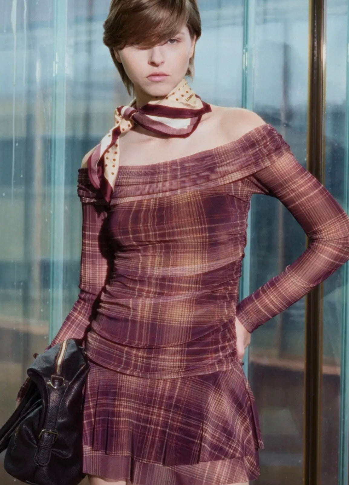 Burgundy Tulle Mini Dress