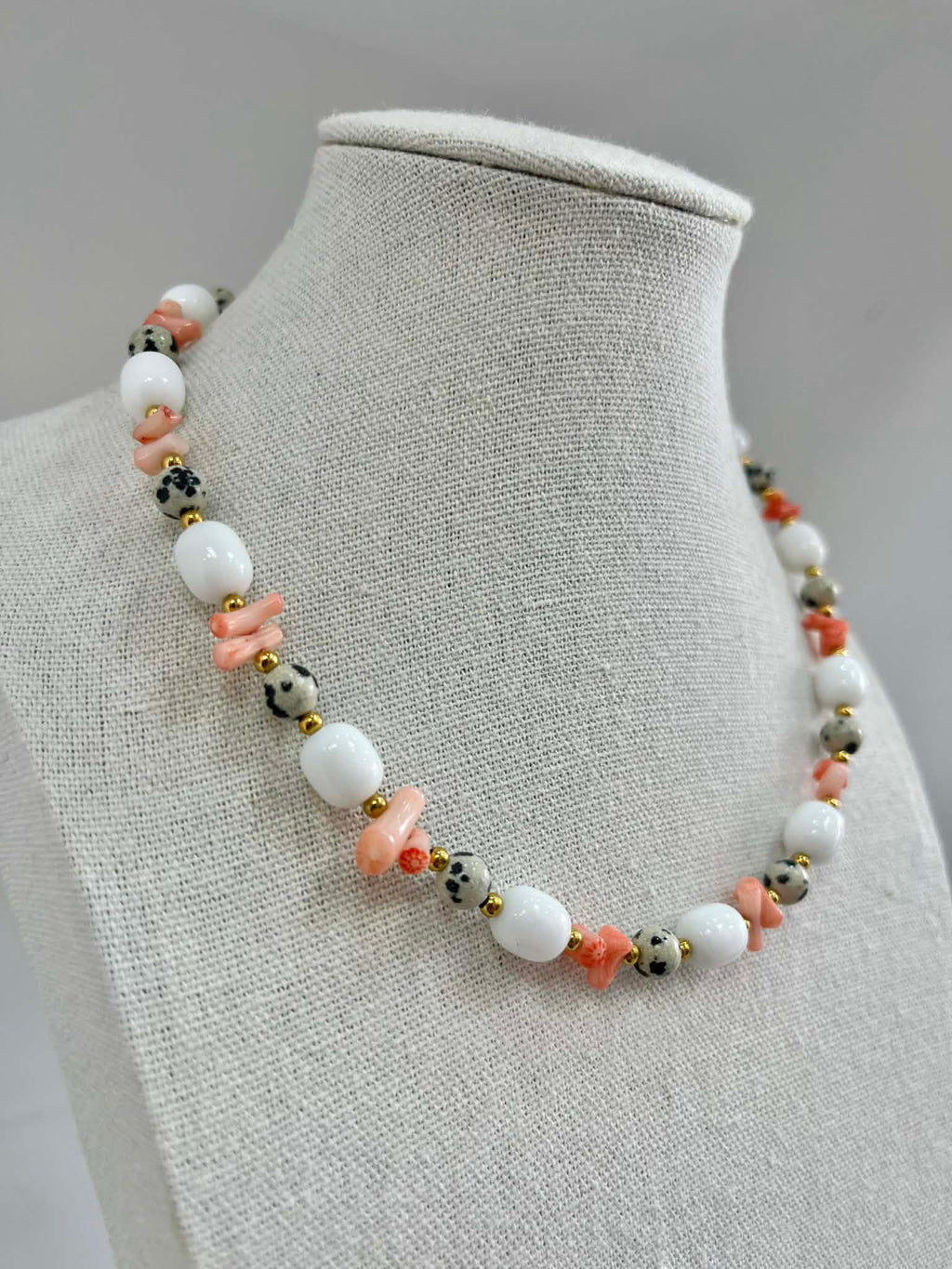 Coral & Dalmatian Handmade Necklace