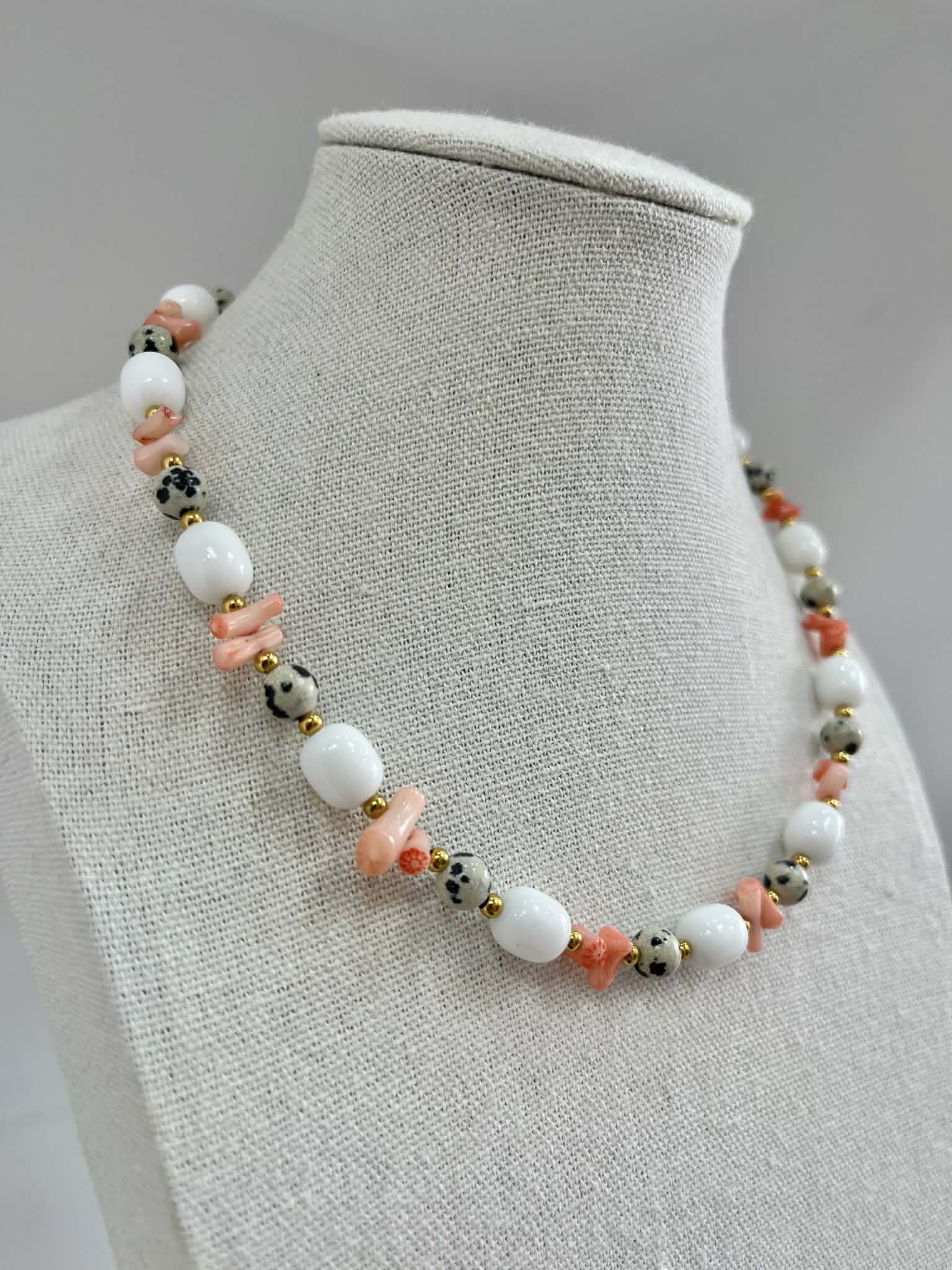Coral & Dalmatian Handmade Necklace