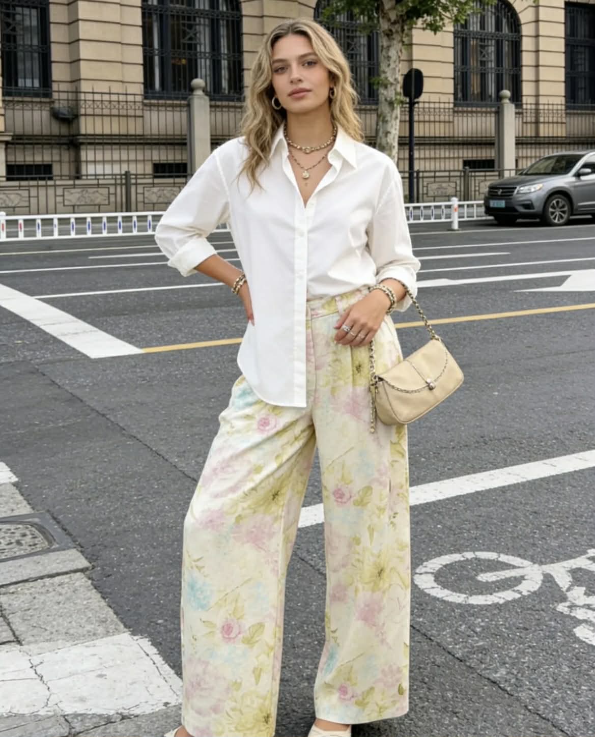 Floral Wide Leg Παντελόνι