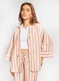 Ριγέ Λινό Oversized Πουκάμισο Μπεζ