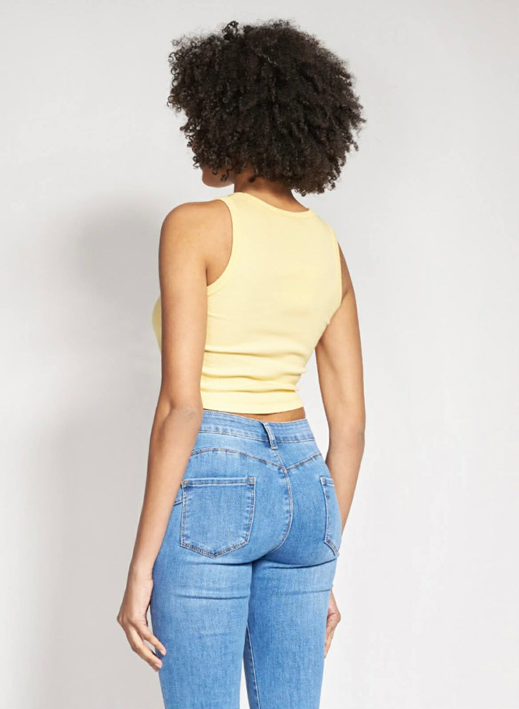 Crop Top Αμάνικο με Στρογγυλή Λαιμόκοψη Κίτρινο