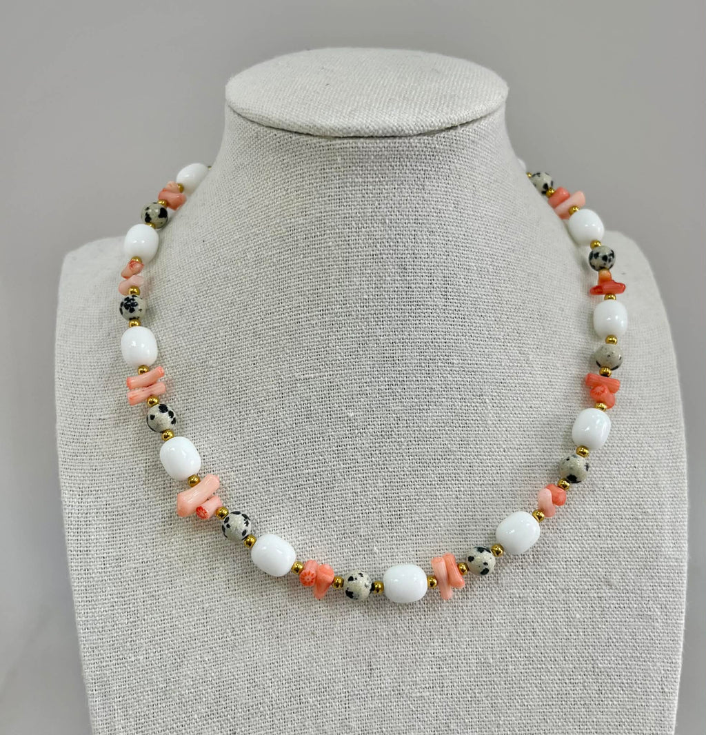 Coral & Dalmatian Handmade Necklace
