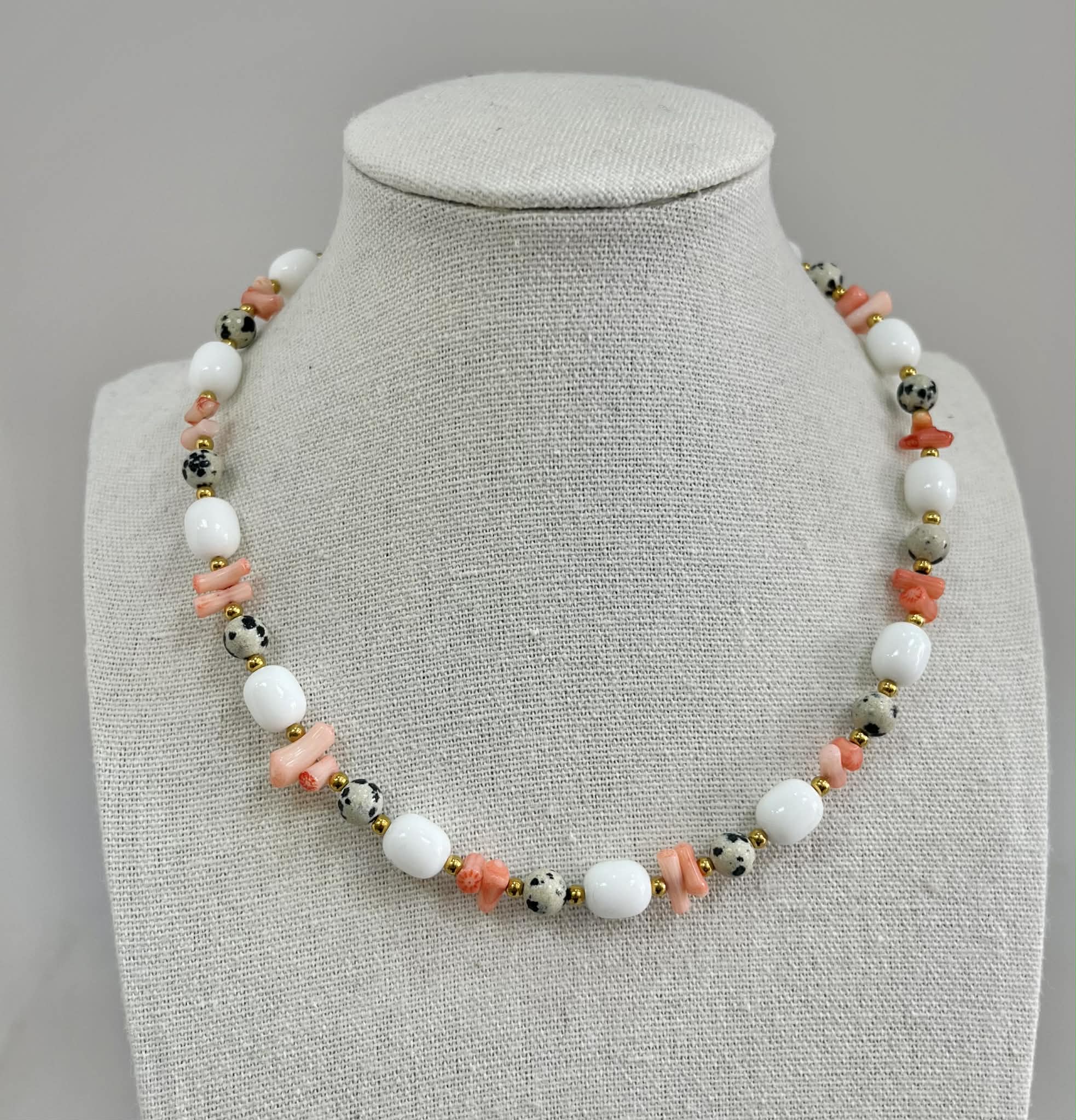 Coral & Dalmatian Handmade Necklace